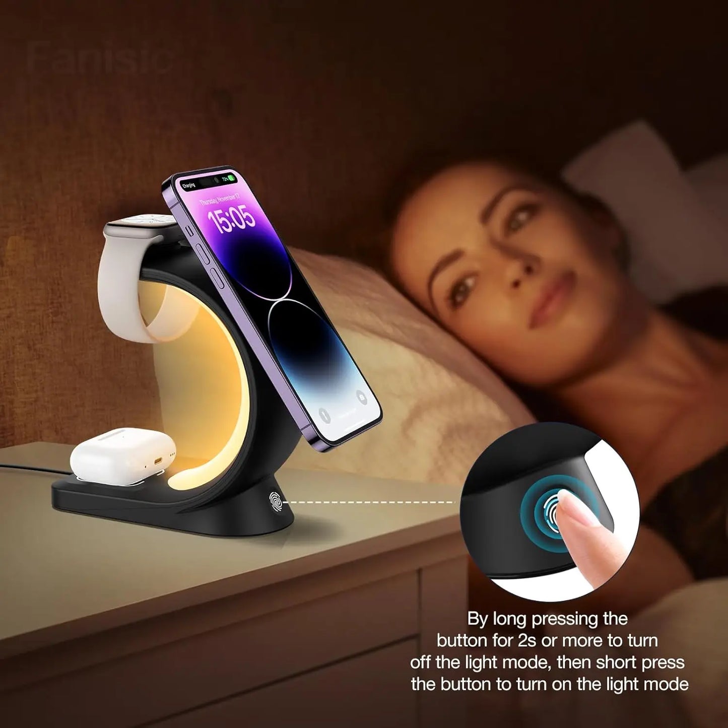 RGB Light 4 in 1 Magnetic Wireless Charger Stand for iPhone 15 14 13 12 Pro Max 30W Fast Charging Station for IWatch 8 7 AirPods