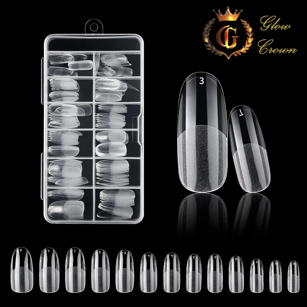 120Pcs Clear No Mark Frosted Stiletto/Almond/Square Fake Nails American Capsule Gel X Coffin Fake Manicure Tip Extension System