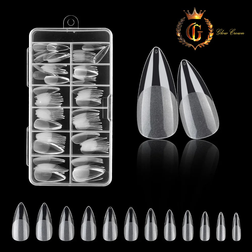 120Pcs Clear No Mark Frosted Stiletto/Almond/Square Fake Nails American Capsule Gel X Coffin Fake Manicure Tip Extension System