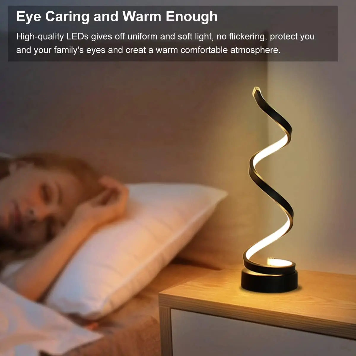 Modern Minimalist Dimmable Spiral Table Lamp, 3 Color Bedside Lamp Desk Light for Bedroom, Living Room, Office