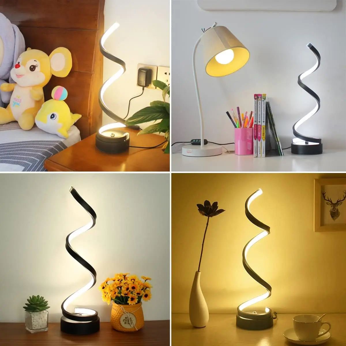 Modern Minimalist Dimmable Spiral Table Lamp, 3 Color Bedside Lamp Desk Light for Bedroom, Living Room, Office