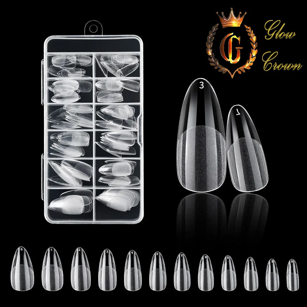 120Pcs Clear No Mark Frosted Stiletto/Almond/Square Fake Nails American Capsule Gel X Coffin Fake Manicure Tip Extension System