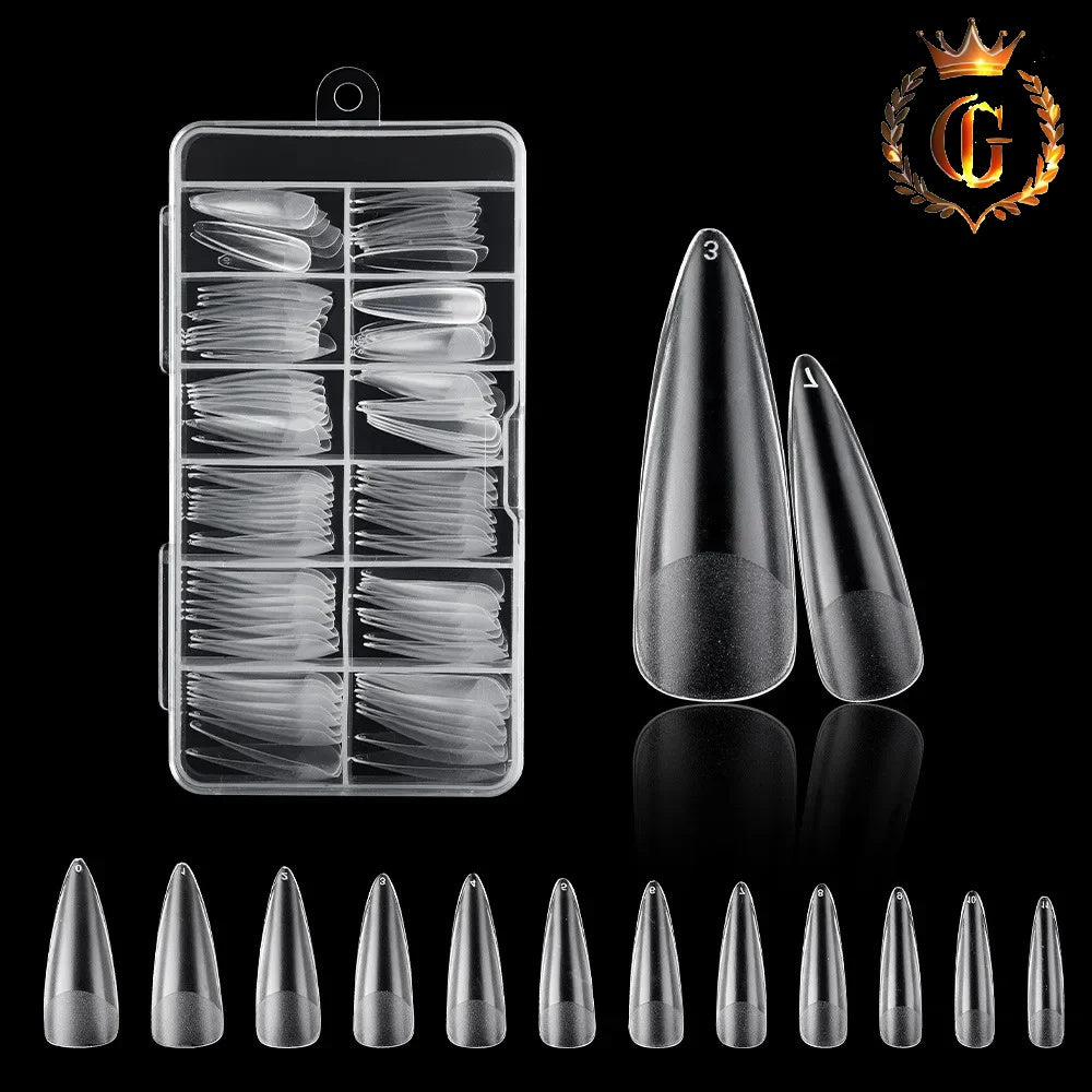 120Pcs Clear No Mark Frosted Stiletto/Almond/Square Fake Nails American Capsule Gel X Coffin Fake Manicure Tip Extension System