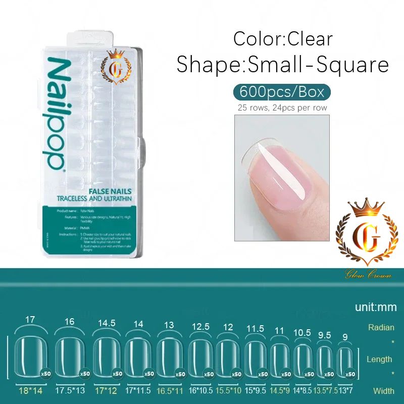 Nailpop 600pcs PRO Fake Nails Full Cover False Nail Tips Acrylic Nail Capsules Professional Material Finger Soak Off Gel Tips