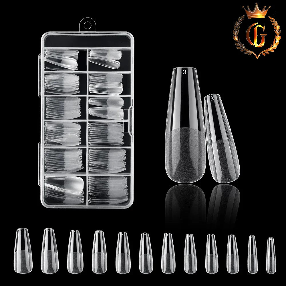 120Pcs Clear No Mark Frosted Stiletto/Almond/Square Fake Nails American Capsule Gel X Coffin Fake Manicure Tip Extension System