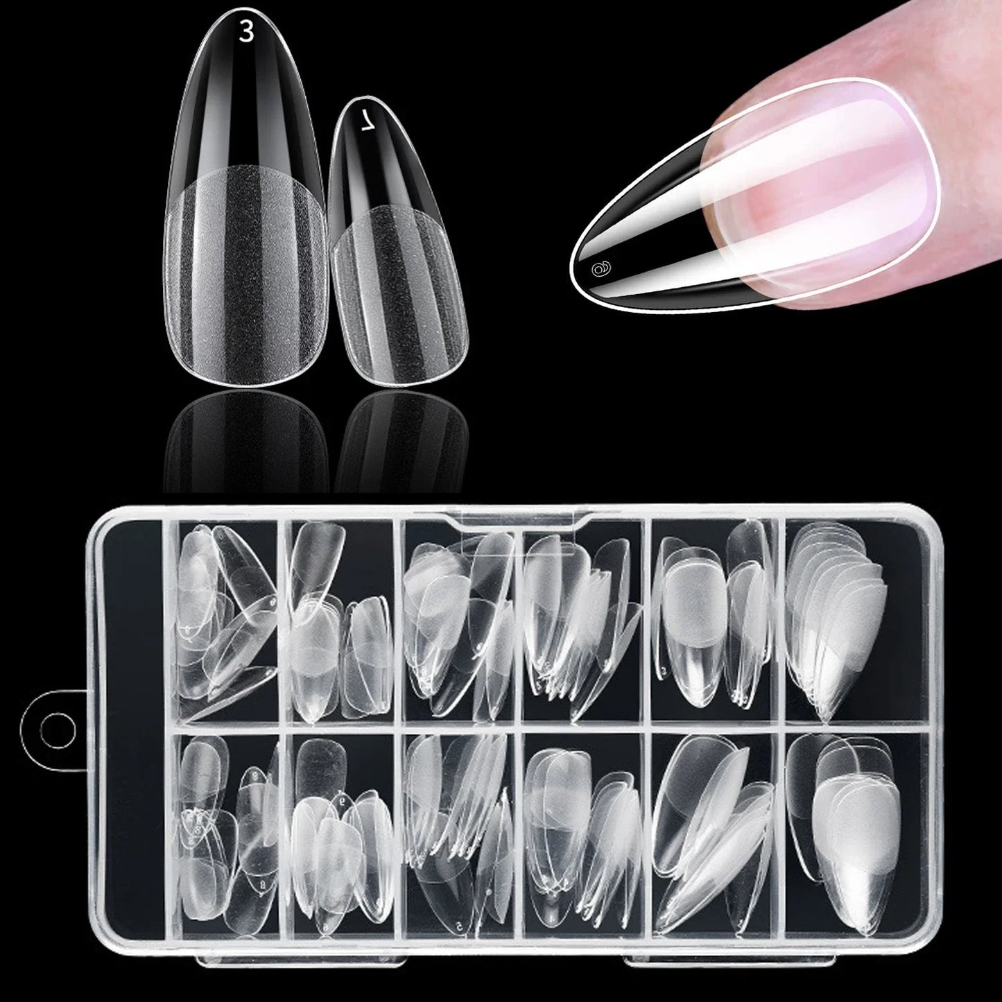 120Pcs Clear No Mark Frosted Stiletto/Almond/Square Fake Nails American Capsule Gel X Coffin Fake Manicure Tip Extension System