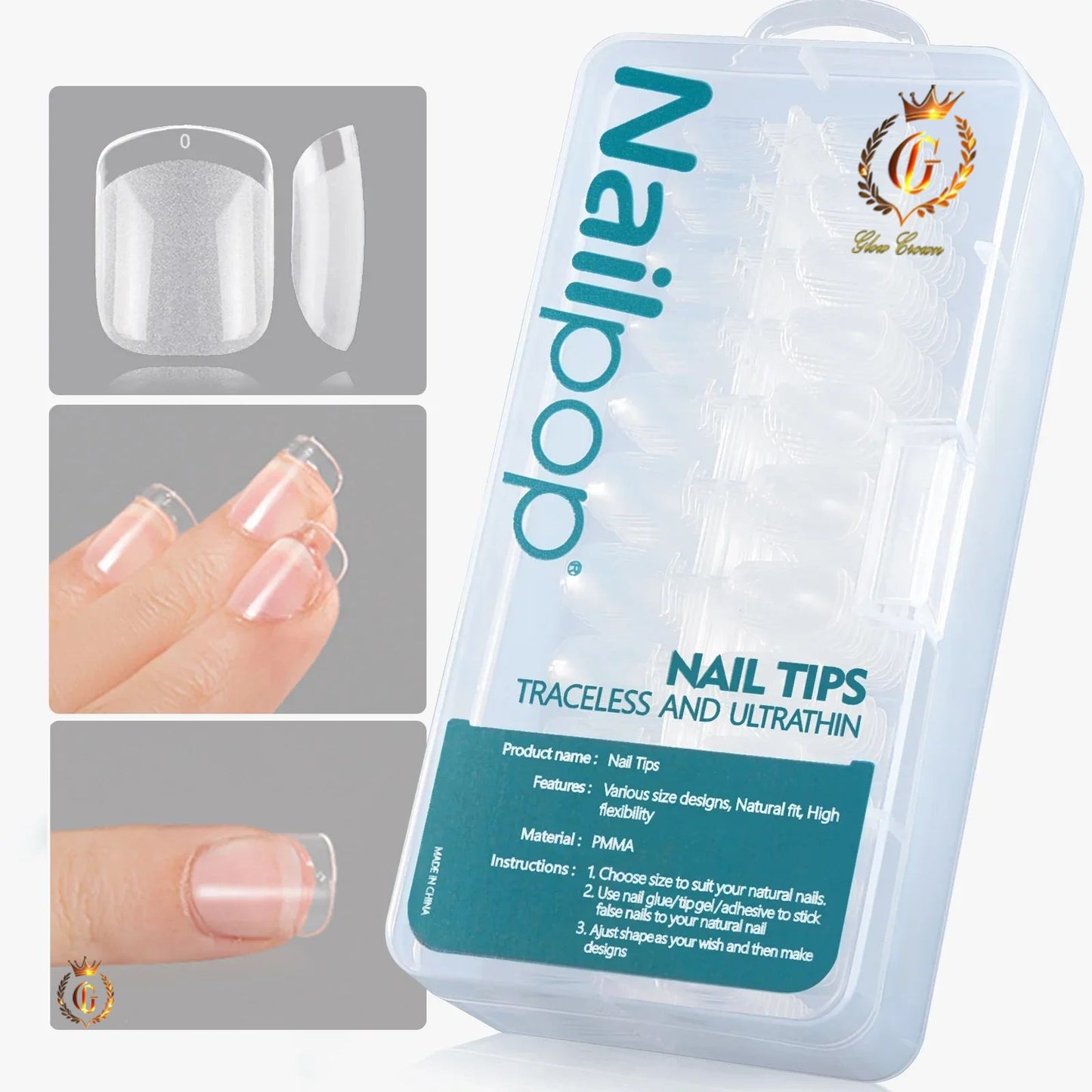 Nailpop 600pcs PRO Fake Nails Full Cover False Nail Tips Acrylic Nail Capsules Professional Material Finger Soak Off Gel Tips