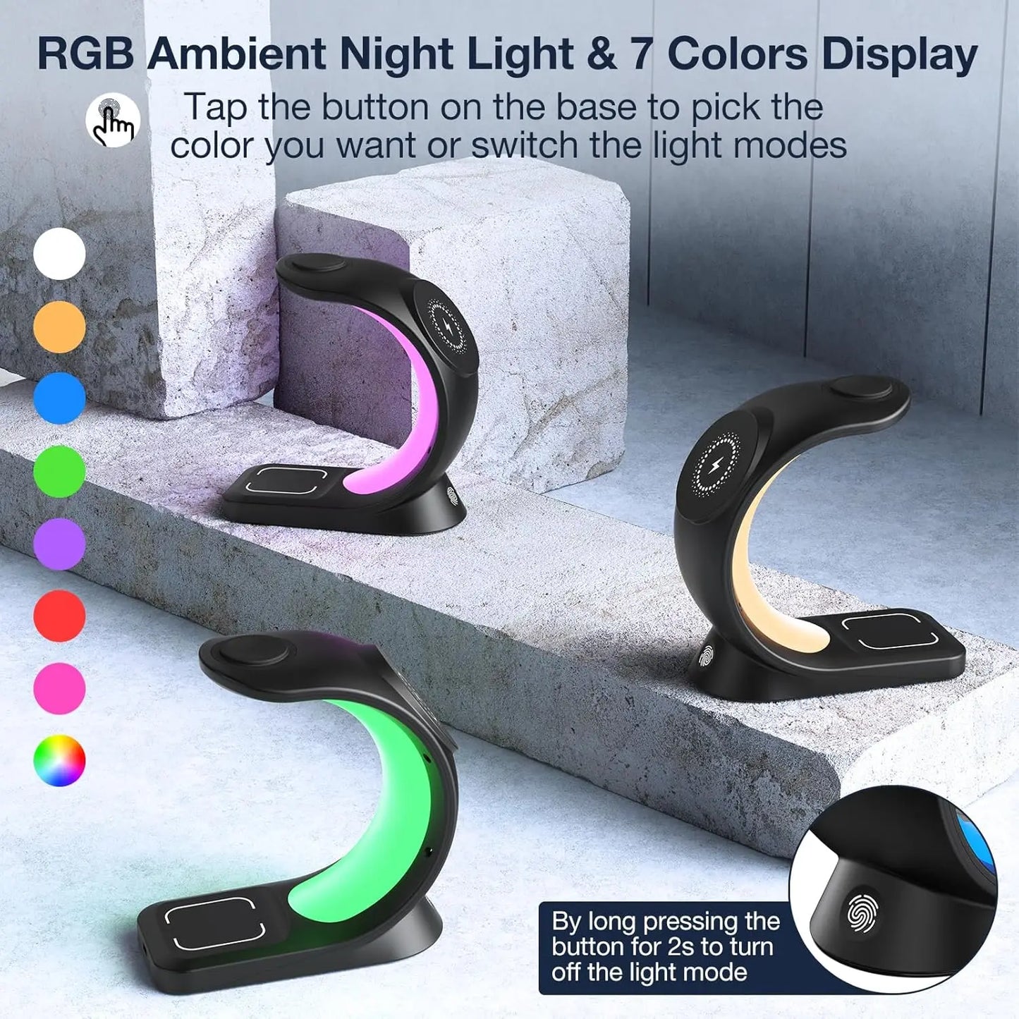 RGB Light 4 in 1 Magnetic Wireless Charger Stand for iPhone 15 14 13 12 Pro Max 30W Fast Charging Station for IWatch 8 7 AirPods