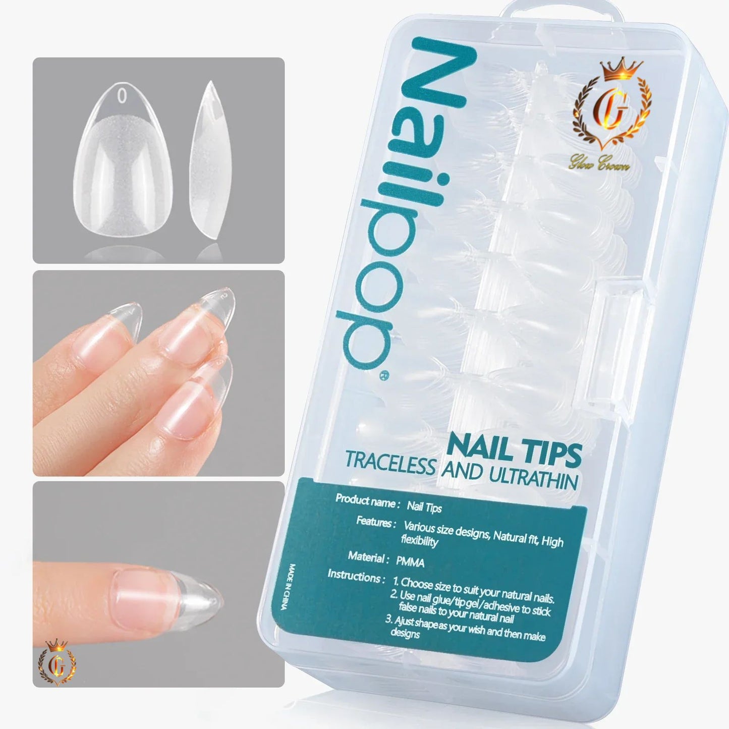 Nailpop 600pcs PRO Fake Nails Full Cover False Nail Tips Acrylic Nail Capsules Professional Material Finger Soak Off Gel Tips