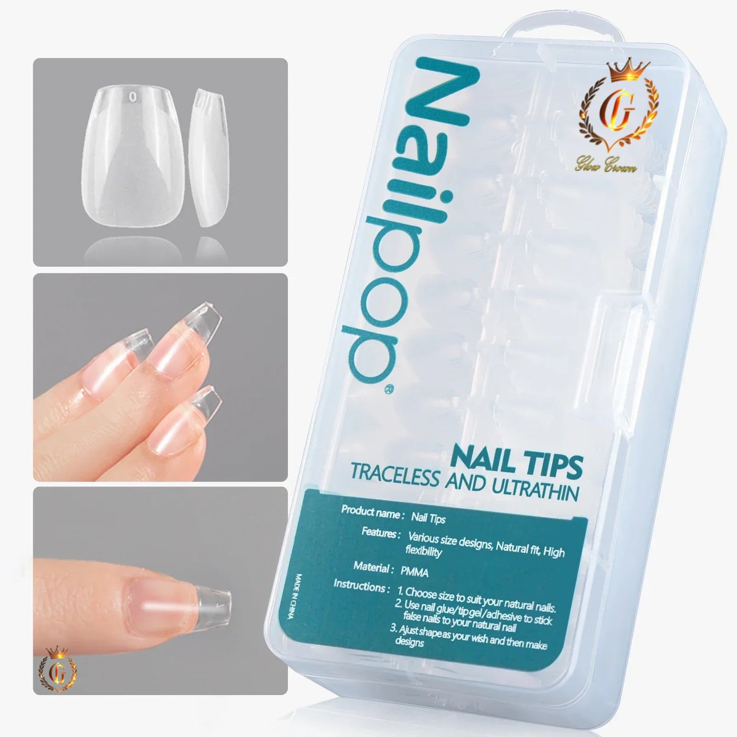 Nailpop 600pcs PRO Fake Nails Full Cover False Nail Tips Acrylic Nail Capsules Professional Material Finger Soak Off Gel Tips