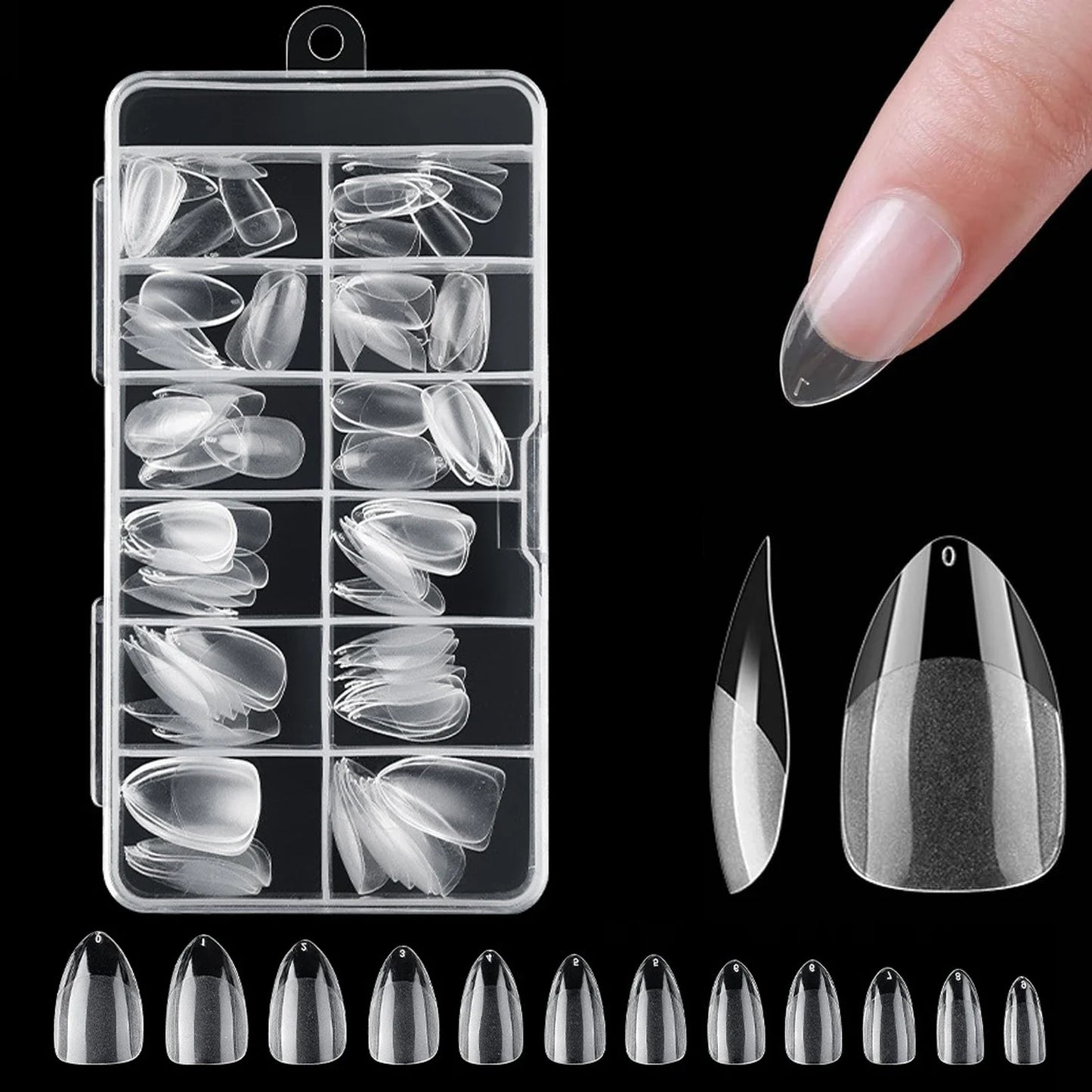 120Pcs Clear No Mark Frosted Stiletto/Almond/Square Fake Nails American Capsule Gel X Coffin Fake Manicure Tip Extension System