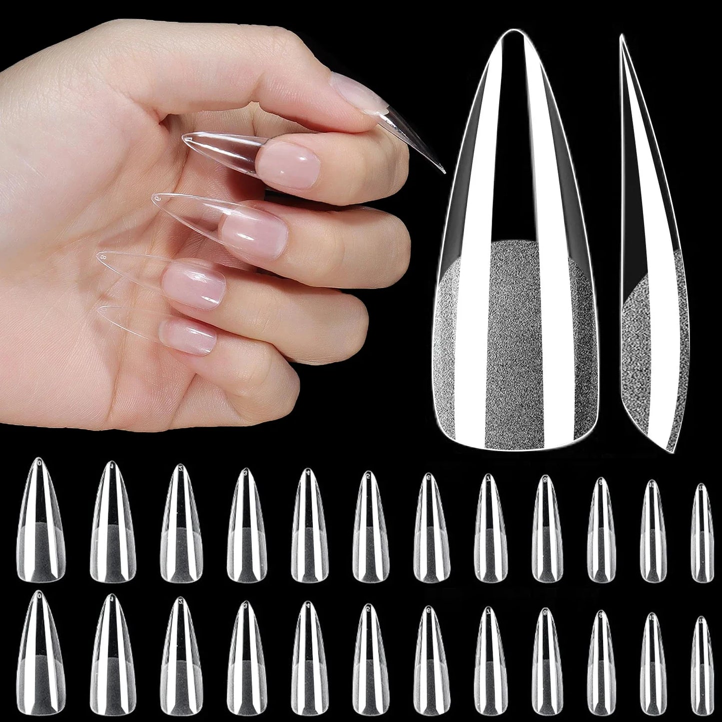 120Pcs Clear No Mark Frosted Stiletto/Almond/Square Fake Nails American Capsule Gel X Coffin Fake Manicure Tip Extension System